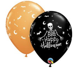 Happy Halloween Skeleton Black 11" Latex Balloon