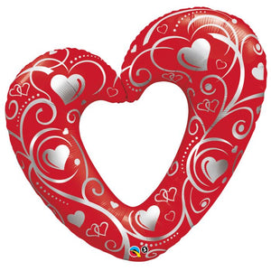42" Red Hearts & Filigree Foil Balloon