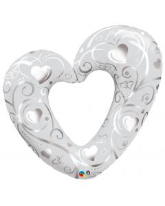 42" Pearl White Hearts & Filigree Foil Balloon