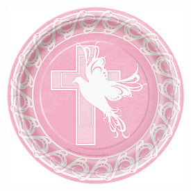 9" Dove Cross Pink Dinner Plates, 8ct.