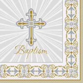 Radiant Cross Silver & Gold Baptism Luncheon Napkins