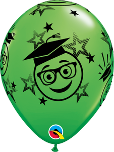 11" Green Graduation Smileys Latex Balloon...