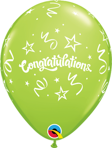 11" Lime Green Congratulations Streamers Latex Balloon...