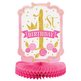 Pink & Gold First Birthday Honeycomb Centerpiece, 14