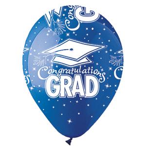12" Blue Congrats Grad All-Around Print Latex Balloon...