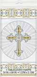 "54x84" Radiant Cross Gold & Silver Plastic Rectangle Table Cover, 1ct