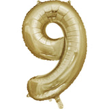 34" White Gold Number 9 Foil Balloon