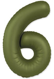 34" Slime Matte Olive Green Number 6 Foil Balloon