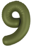34" Slime Matte Olive Green Number 9 Foil Balloon