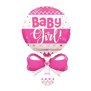 36" "Baby Girl" Pink Rattle Foil Balloon