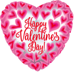 18" Happy Valentine's Day Pink/Red Hearts Foil Balloon