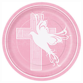 7" Dove Cross Pink Round Dessert Plates, 8ct.