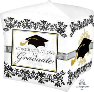 15" Black & White Graduation Elegance Cubez Foil Balloon