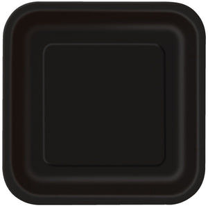 Black Solid Square 7" Dessert Plates, 16ct
