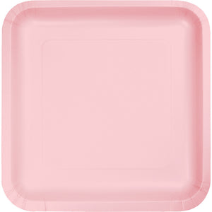 Pastel Pink Solid Square 7" Dessert Plates, 18ct