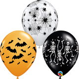 Spooky Onyx Black with Dancing Skeletons Halloween 11" Latex Balloon