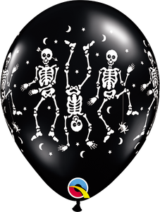 Spooky Onyx Black with Dancing Skeletons Halloween 11" Latex Balloon
