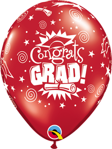 11" Red Congrats Grad Latex Balloon Jewel...