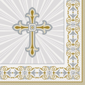 Radiant Cross Silver & Gold Religious Luncheon Napkins