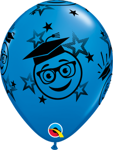 11" Blue Graduation Smileys Latex Balloon...