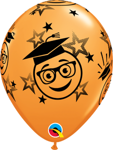 11" Orange Graduation Smileys Latex Balloon...