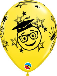 11" Yellow Graduation Smileys Latex Balloon...