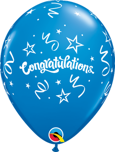 11" Royal Blue Congratulations Streamers Latex Balloon....;.