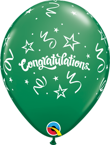 11" Green Congratulations Streamers Latex Balloon...