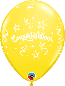 11" Yellow Congratulations Streamers Latex Balloon...