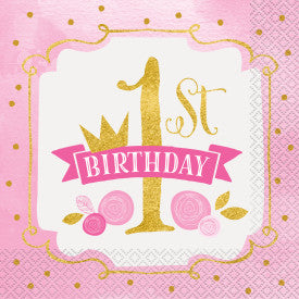 Pink & Gold First Birthday Luncheon Napkins, 16ct