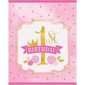 Pink & Gold First Birthday Loot Bags, 8ct