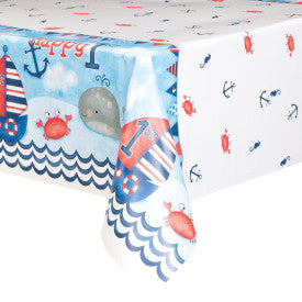Little Sailor Nautical First Birthday Whale Rectangular Plastic Table Cover, 54