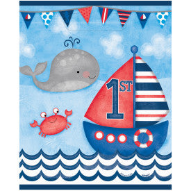 Little Sailor Nautical First Birthday Whale Loot Bags, 8ct