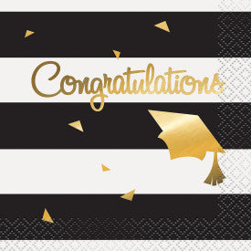 Gold Cap Striped Congratulations Grad Beverage Napkins