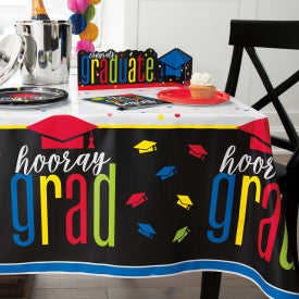 Colorful Cap Grad Rectangular Plastic Table Cover, 54