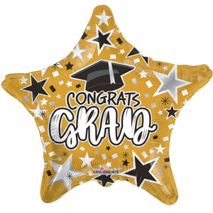 18" Congrats Grad Gold Star Foil Balloon