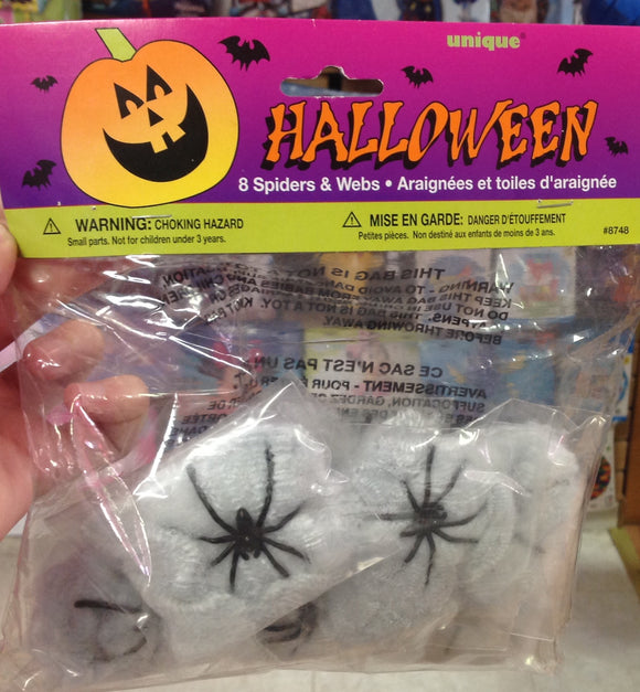 Halloween 8 Small Stretchable Spider Web & Spider Packages